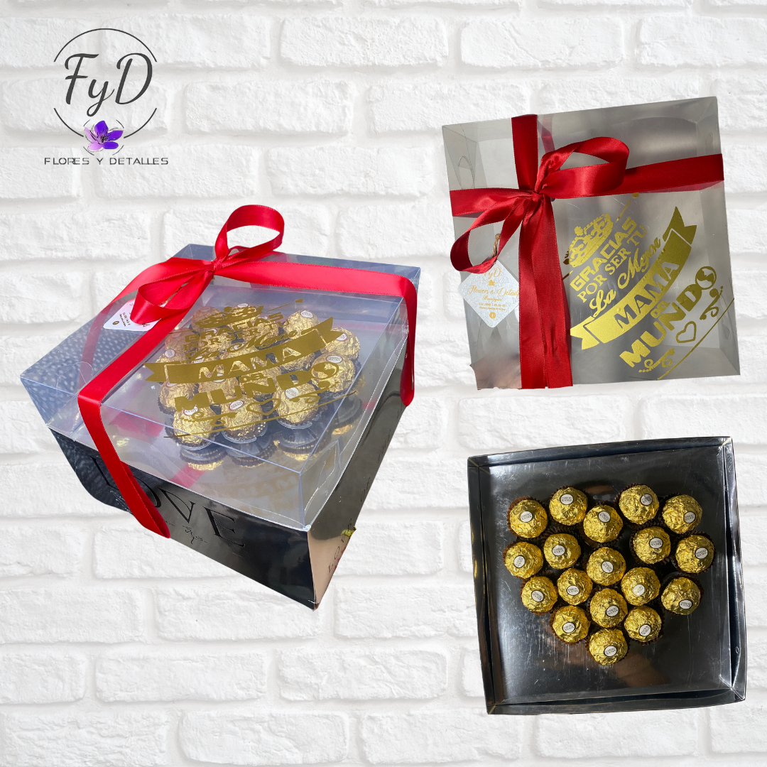 Caja personalizada de Ferrero con 18 chocolates y una frase