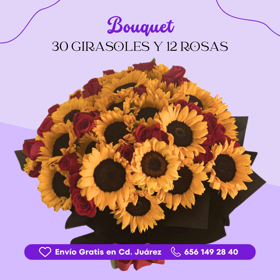 Bouquet 30 Girasoles y 50 Rosas