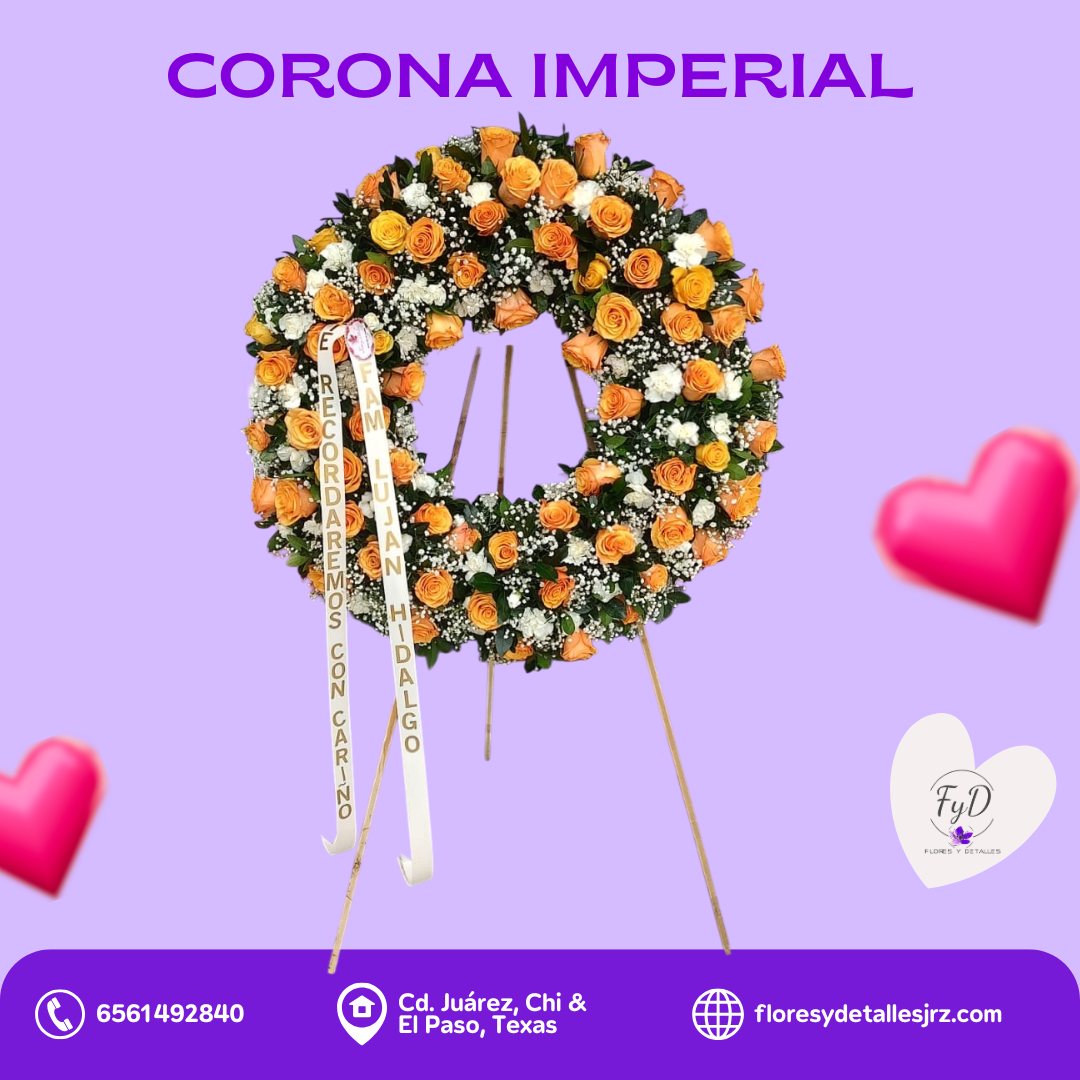 Corona Imperial de 50 rosas acompañada con claveles y follajes mixtos