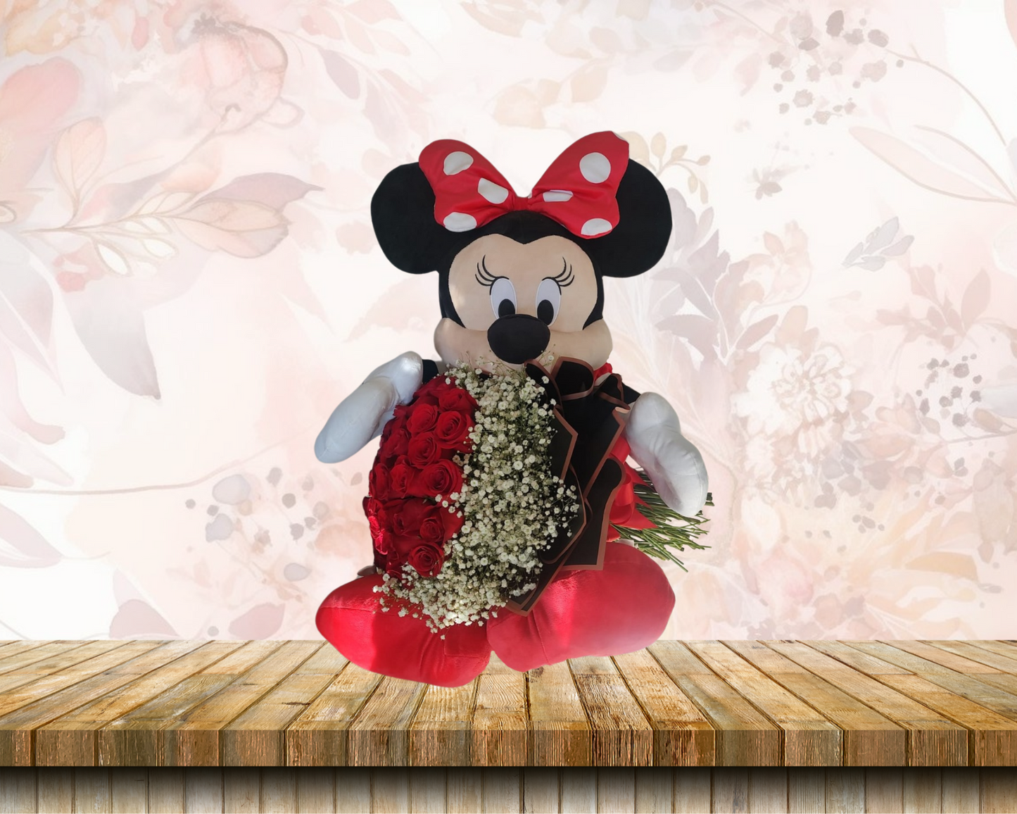 Bouquet con 50 rosas + oso de peluche Mickey Mouse