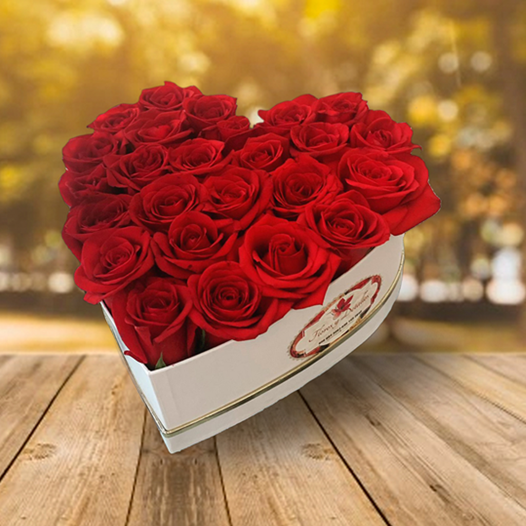 Caja en forma de corazón con 25 rosas