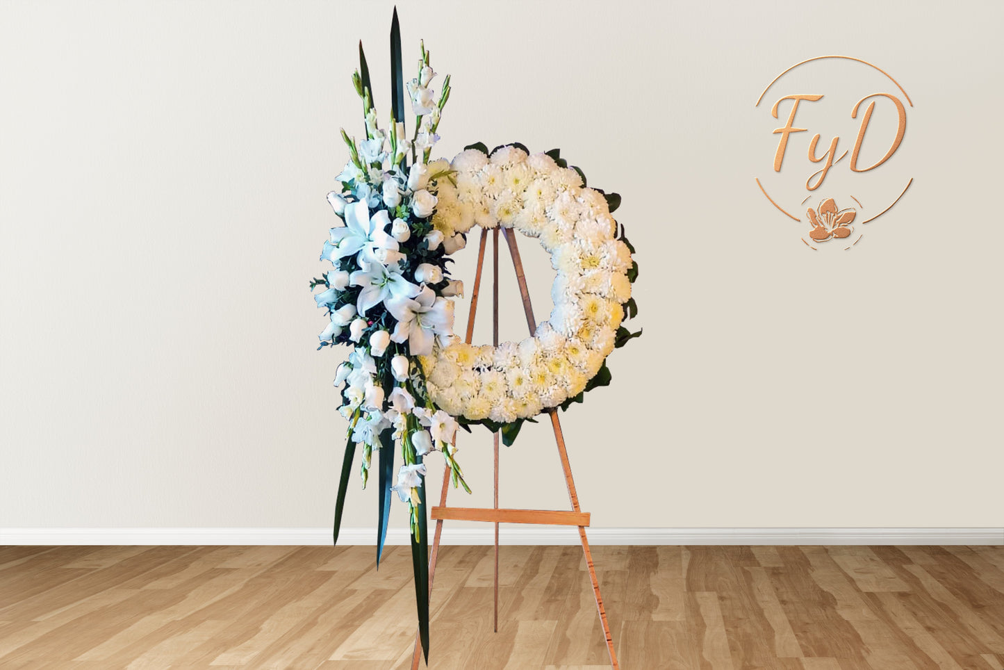 Corona Funebre con polares, dragones y 25 Rosas