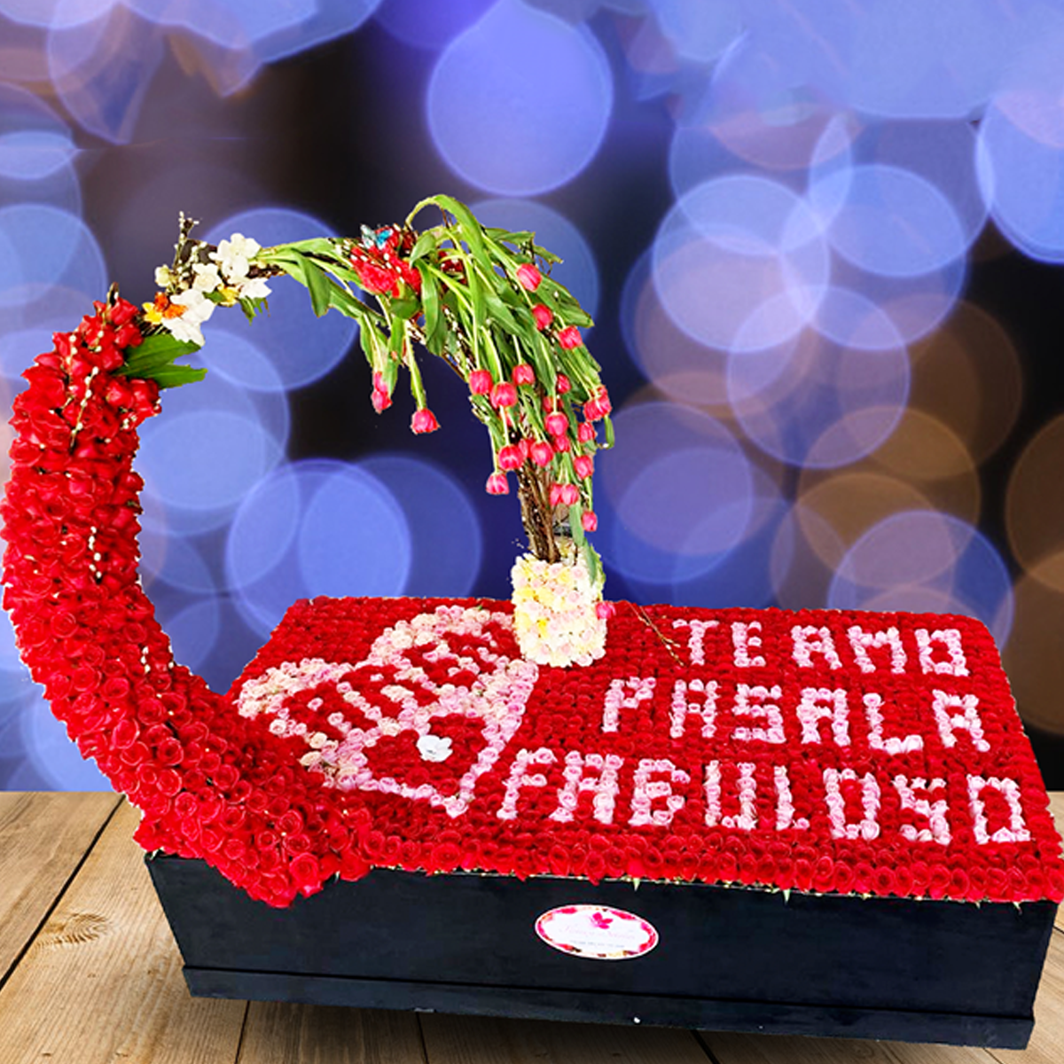 Caja gigante con 1500 rosas tulipanes y orquídeas