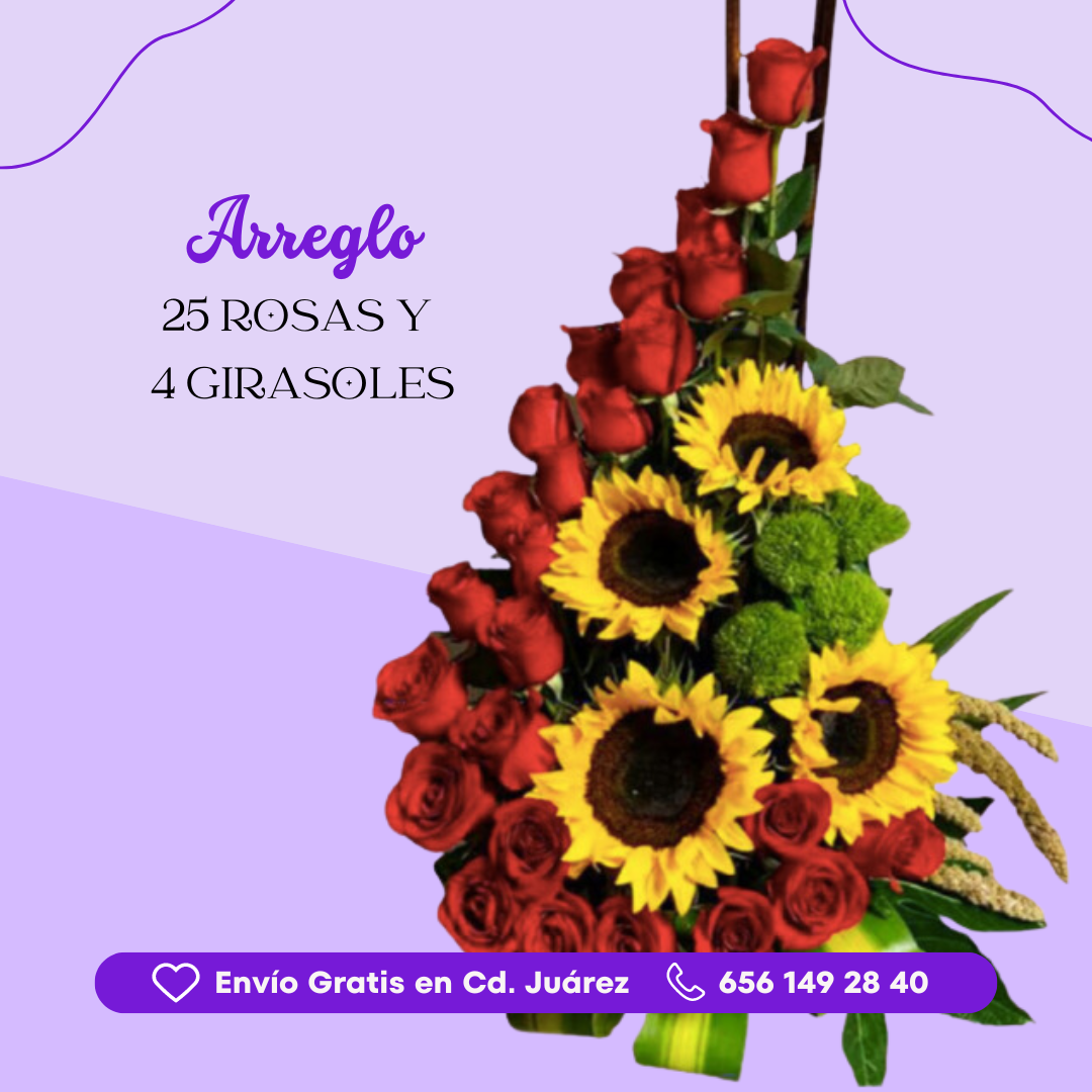 25 Rosas y 4 Girasoles