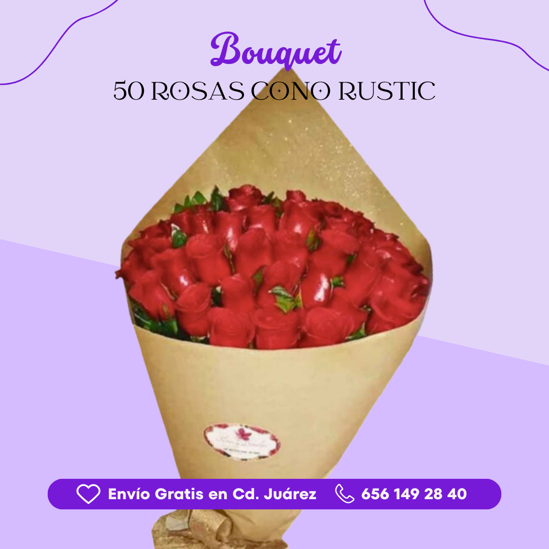 Bouquet 50 Rosas en Cono Rustic