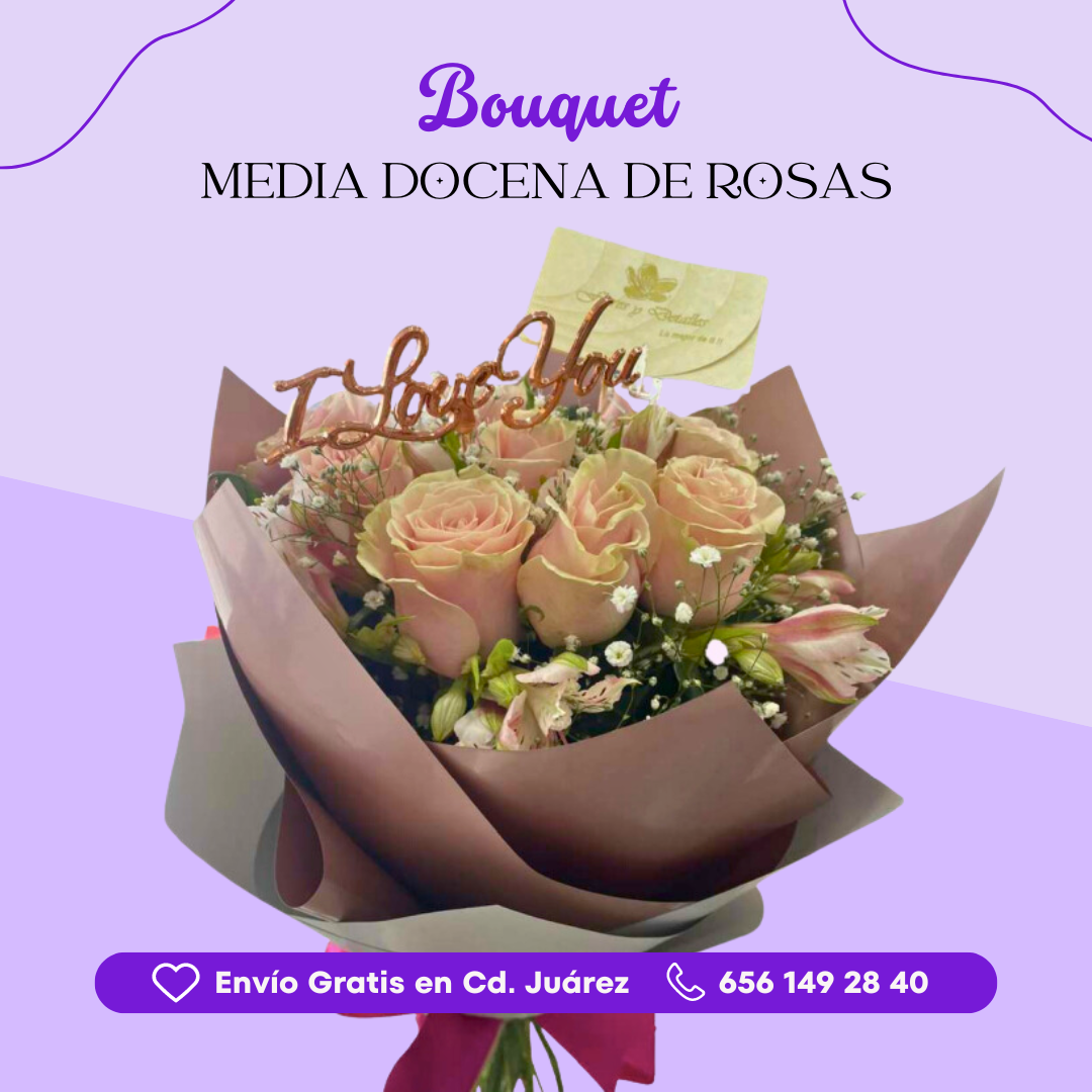 Bouquet Media Docena de Rosas con un Girasol