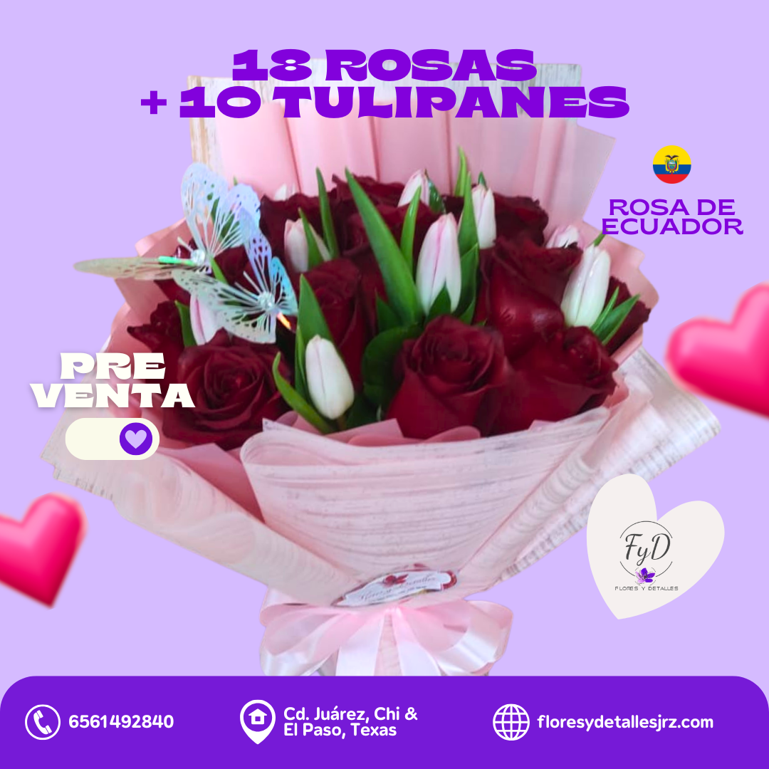 18 Rosas + 10 Tulipanes