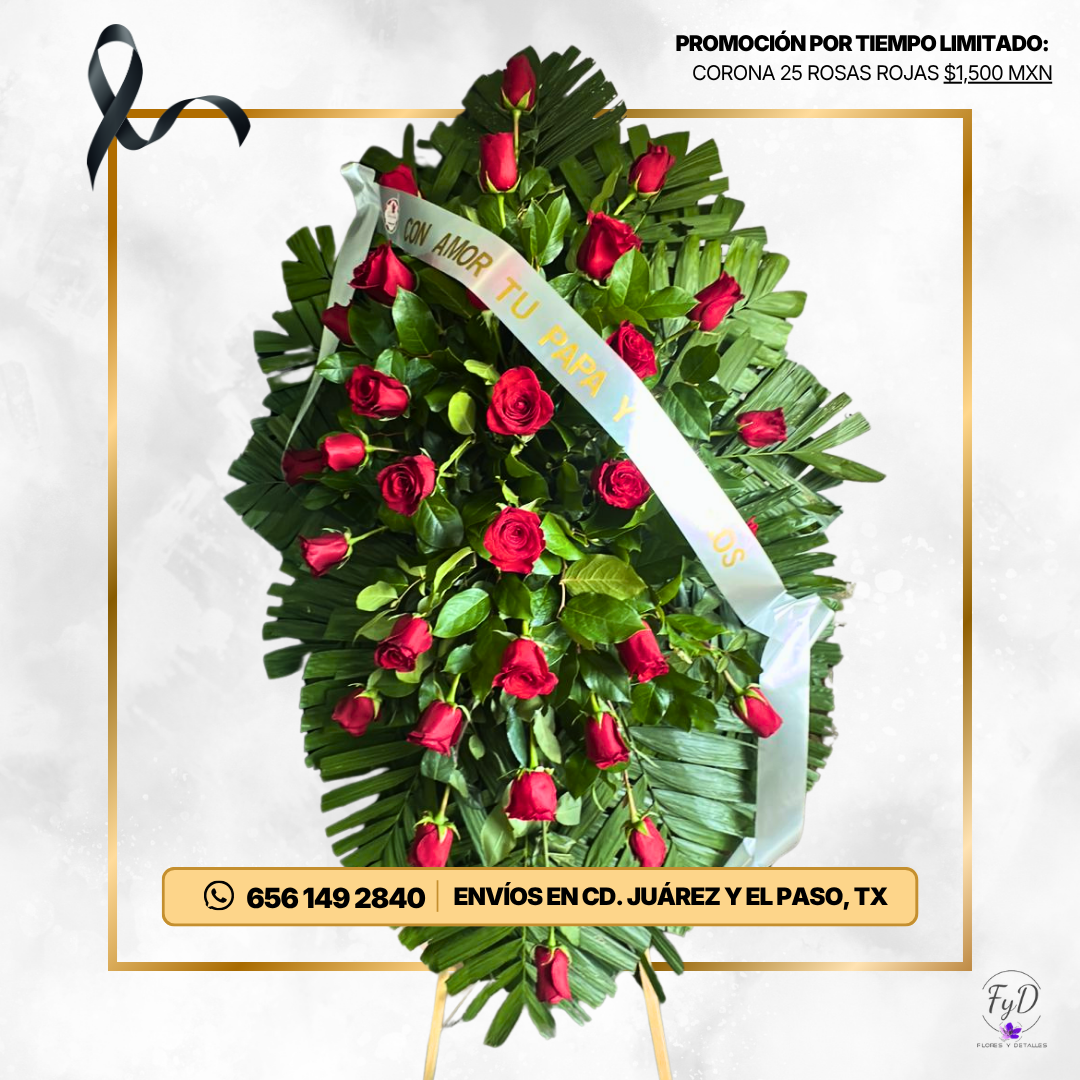 Promoción Especial: Corona 25 rosas rojas