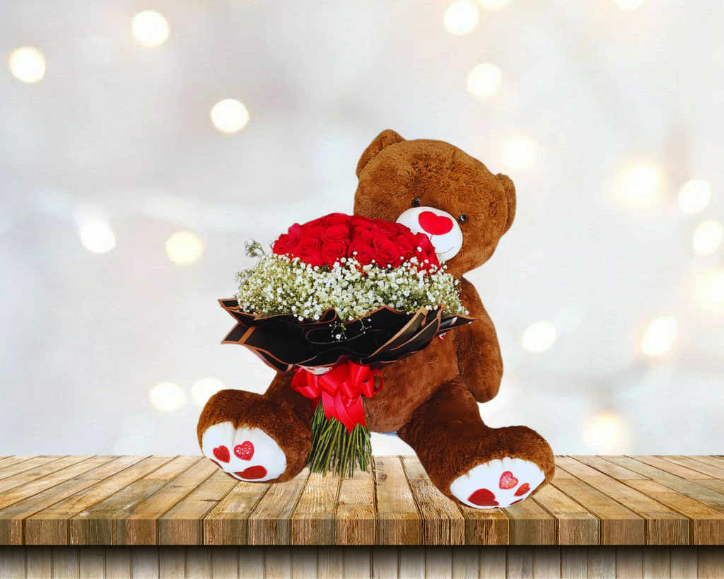 Bouquet con 50 rosas + oso de peluche
